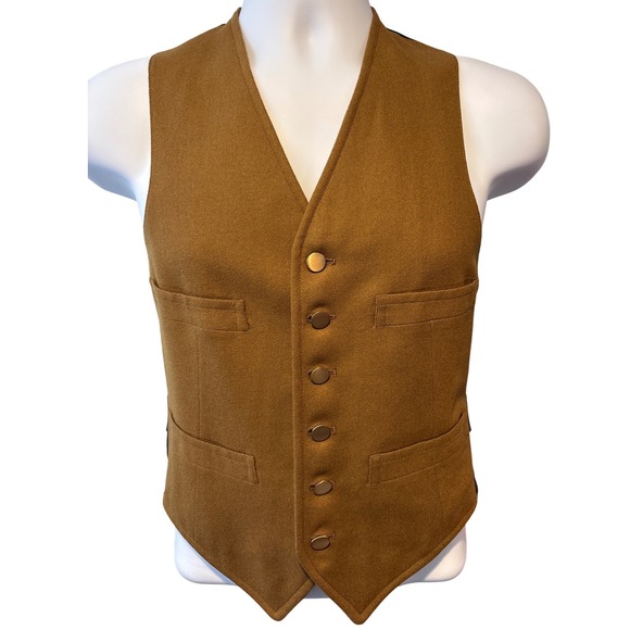 Vintage Jackets & Blazers - Womens Brown Wool Blend Button Front Waistcoat Vest Est Sz S Academia Preppy